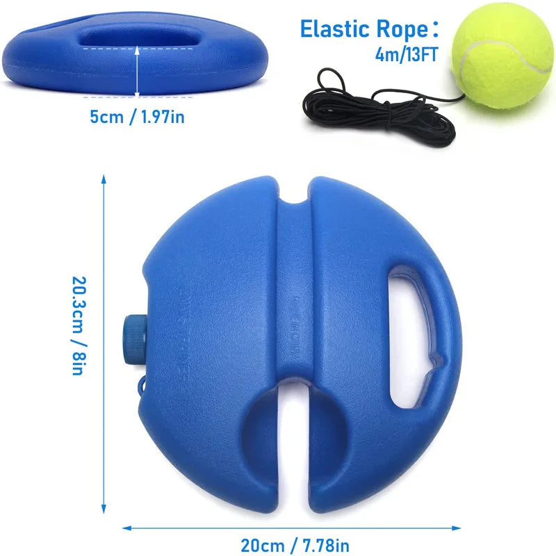 Portable Solo Tennis Trainer – Heavy-Duty Rebound Base with Elastic Cord and Training Ball