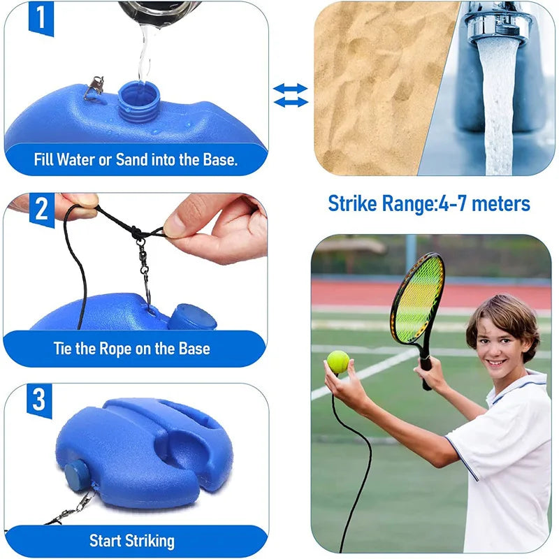 Portable Solo Tennis Trainer – Heavy-Duty Rebound Base with Elastic Cord and Training Ball