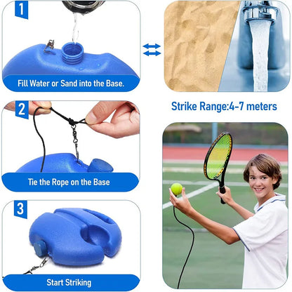 Portable Solo Tennis Trainer – Heavy-Duty Rebound Base with Elastic Cord and Training Ball
