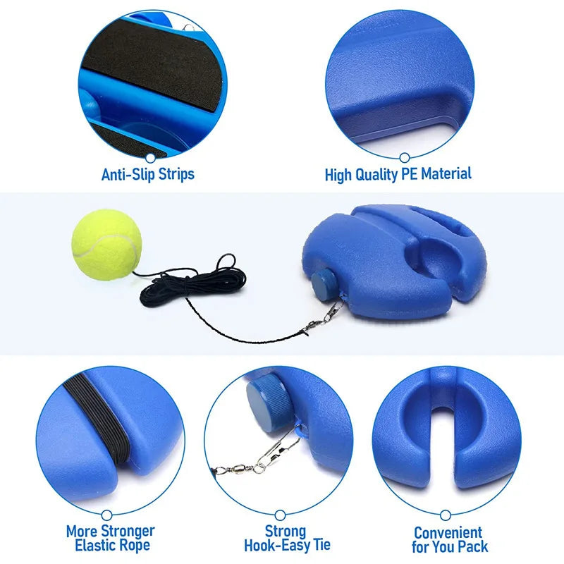 Portable Solo Tennis Trainer – Heavy-Duty Rebound Base with Elastic Cord and Training Ball