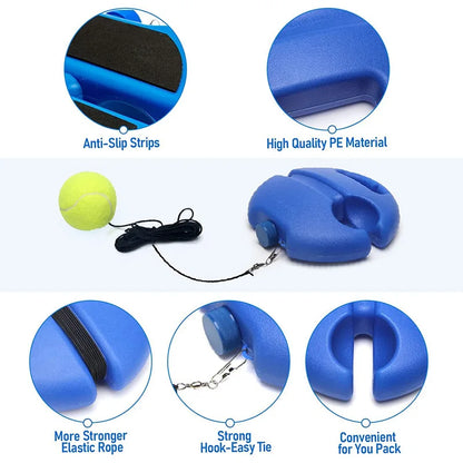 Portable Solo Tennis Trainer – Heavy-Duty Rebound Base with Elastic Cord and Training Ball